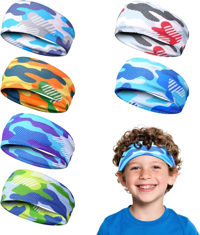 JOLYEAK 6Pcs Kids Athletic Sweatbands,Boys Headbands for Sports,Breathable Elastic Headband for Boys and Girls Basketball, Football, Baseball, Running - Image 1